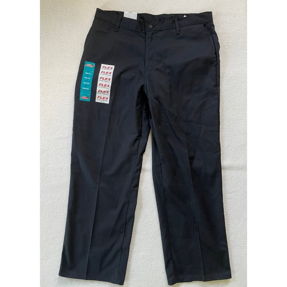 Genuine Dickies Mens 36x30 Work Pant Black Relaxed Fit Flex Straight Leg
